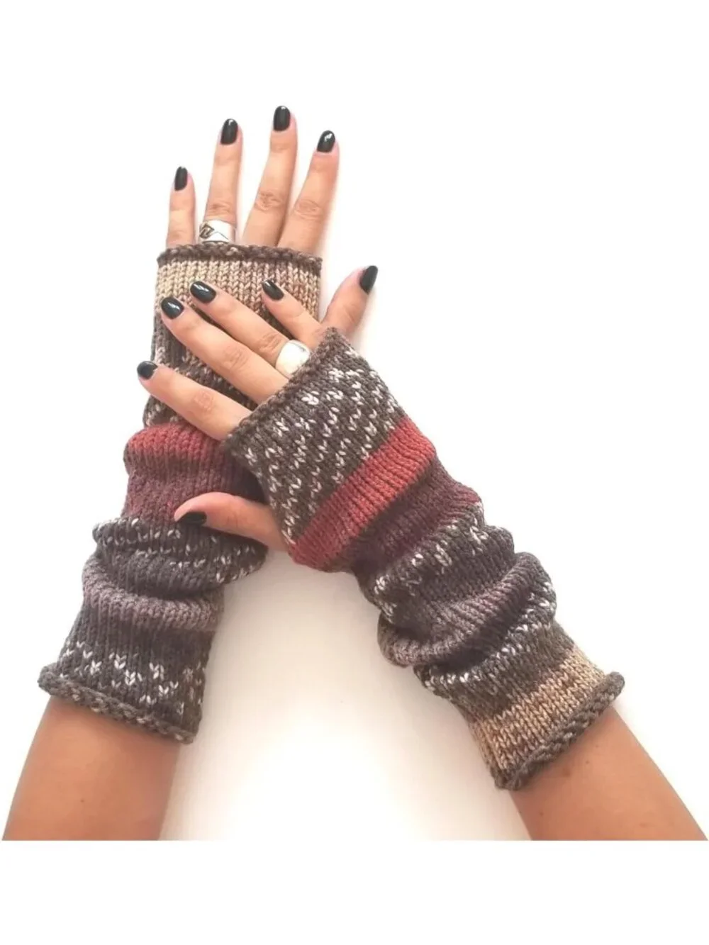 Cozy Handmade Knitted Winter Fingerless Gloves - Multicolor Wool for All Sizes